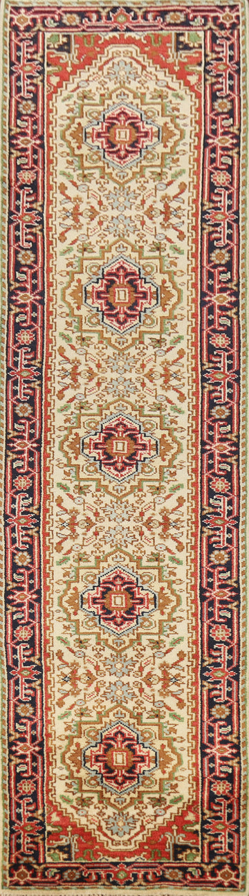 Geometric Wool Heriz Serapi Indian Runner Rug 3x12