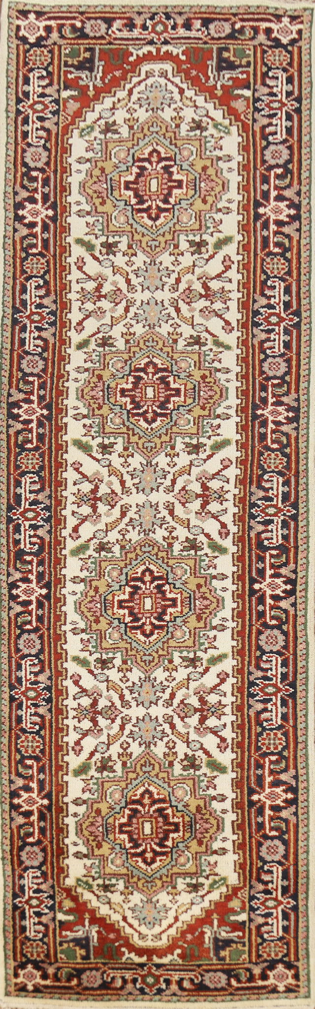 Handmade Wool Heriz Serapi Indian Runner Rug 3x11