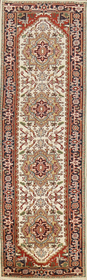 Handmade Wool Heriz Serapi Indian Runner Rug 3x11