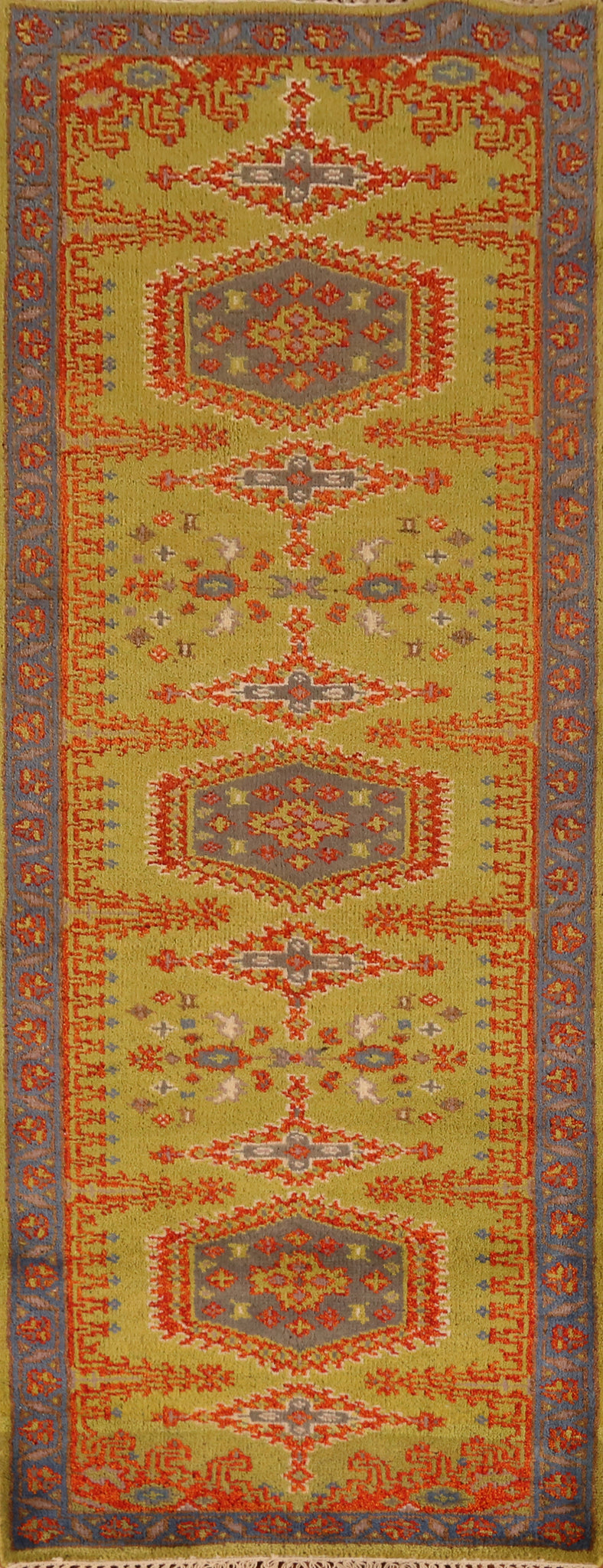 Green Wool Viss Indian Runner Rug 3x8