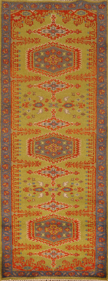 Green Wool Viss Indian Runner Rug 3x8