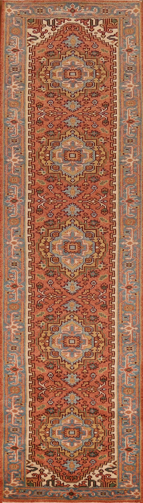 Geometric Wool Heriz Serapi Indian Runner Rug 3x12