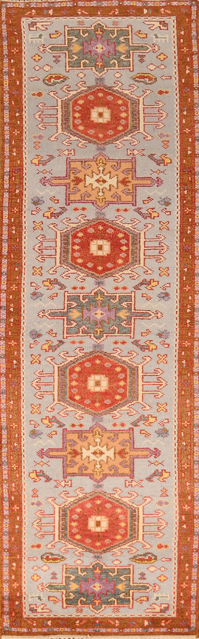 Geometric Wool Heriz Serapi Indian Runner Rug 3x10