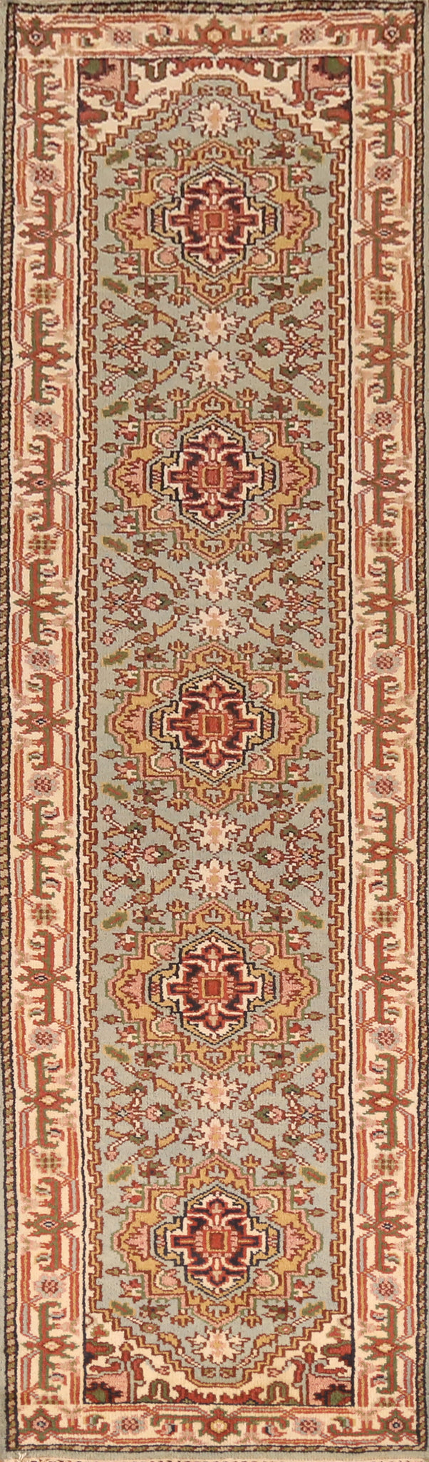 Geometric Wool Heriz Serapi Indian Runner Rug 3x12