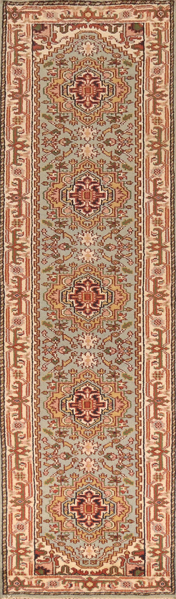 Geometric Wool Heriz Serapi Indian Runner Rug 3x12