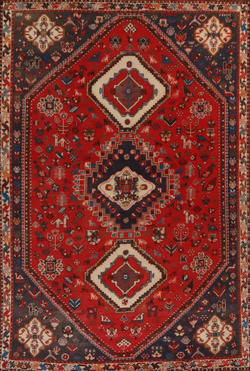 Vegetable Dye Animals Shiraz Persian Area Rug 7x10