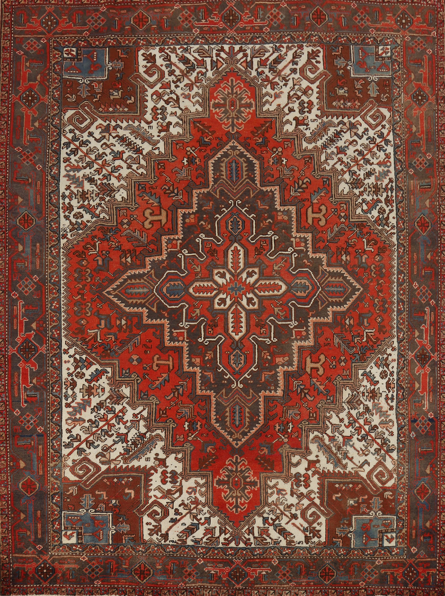 Vintage Geometric Heriz Persian Area Rug 8x9