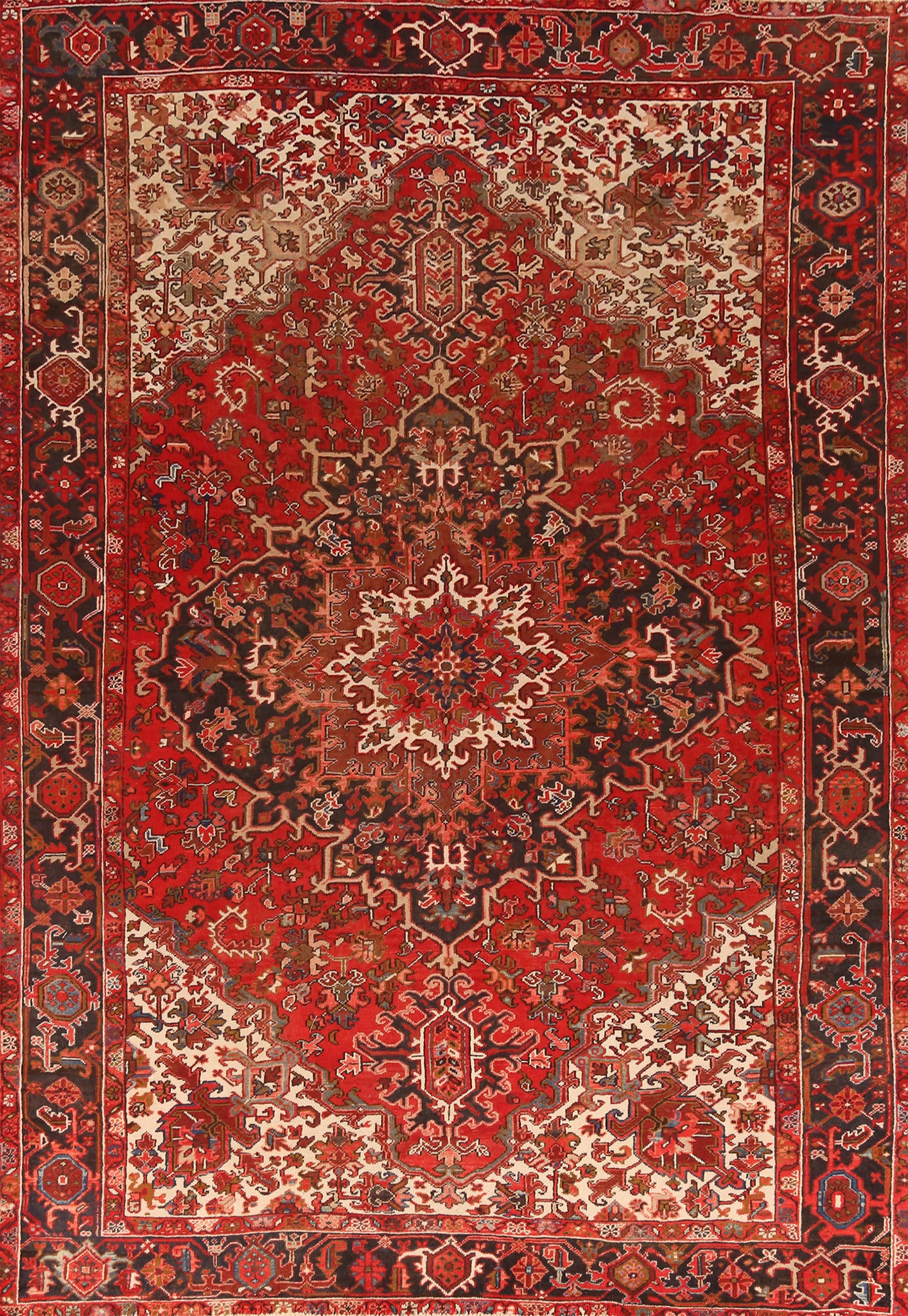 Vintage Red Medallion Heriz Persian Area Rug 10x13