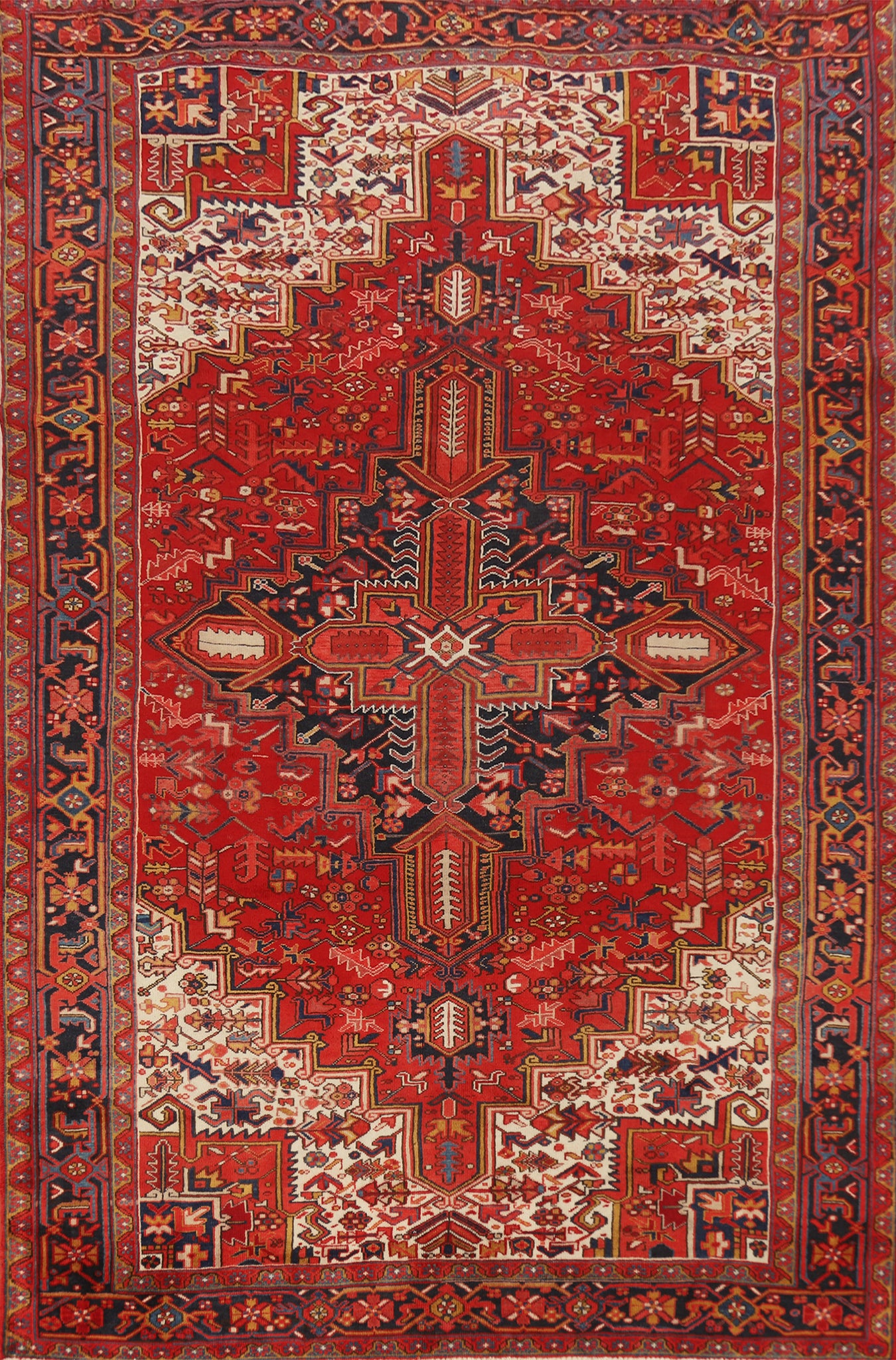 Red Wool Medallion Heriz Persian Area Rug 7x11