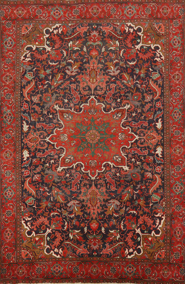 Navy Blue Floral Heriz Persian Area Rug 7x10