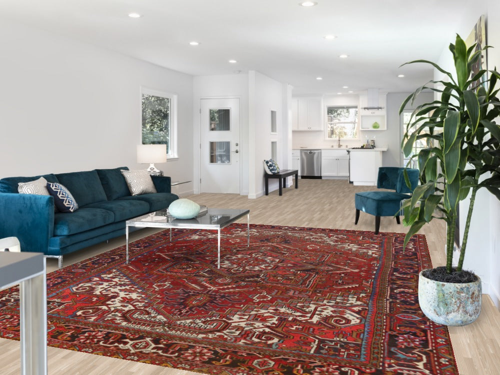 Geometric Wool Heriz Persian Area Rug 9x11