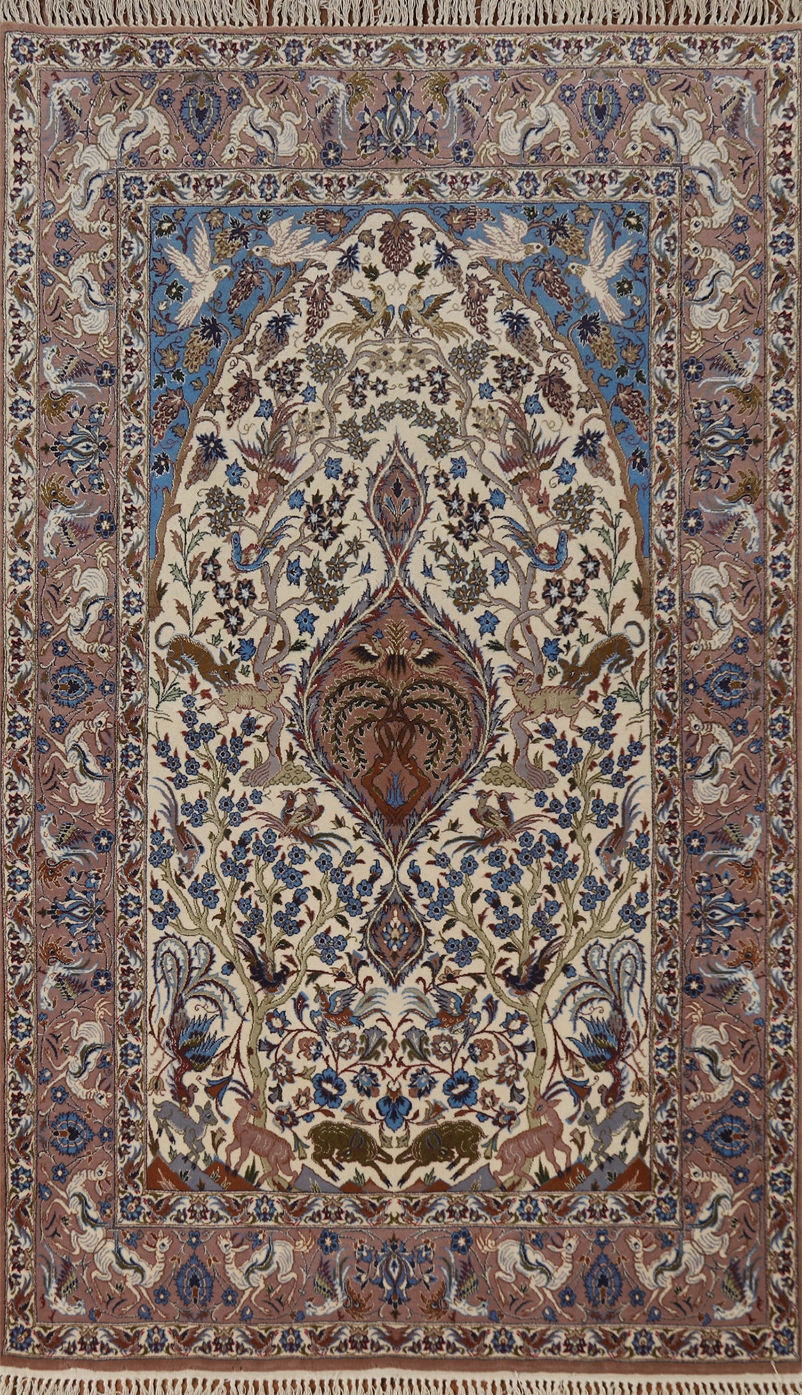 Animals Wool Floral Isfahan Persian Rug 4x6