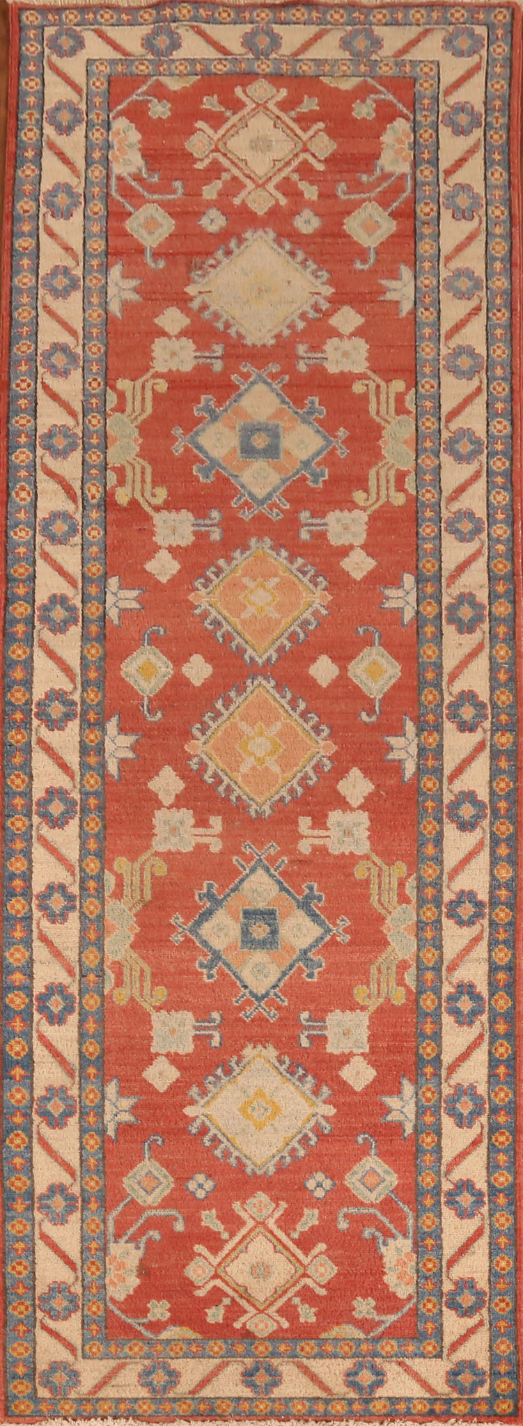 Geometric Kazak Oriental Runner Rug 3x10