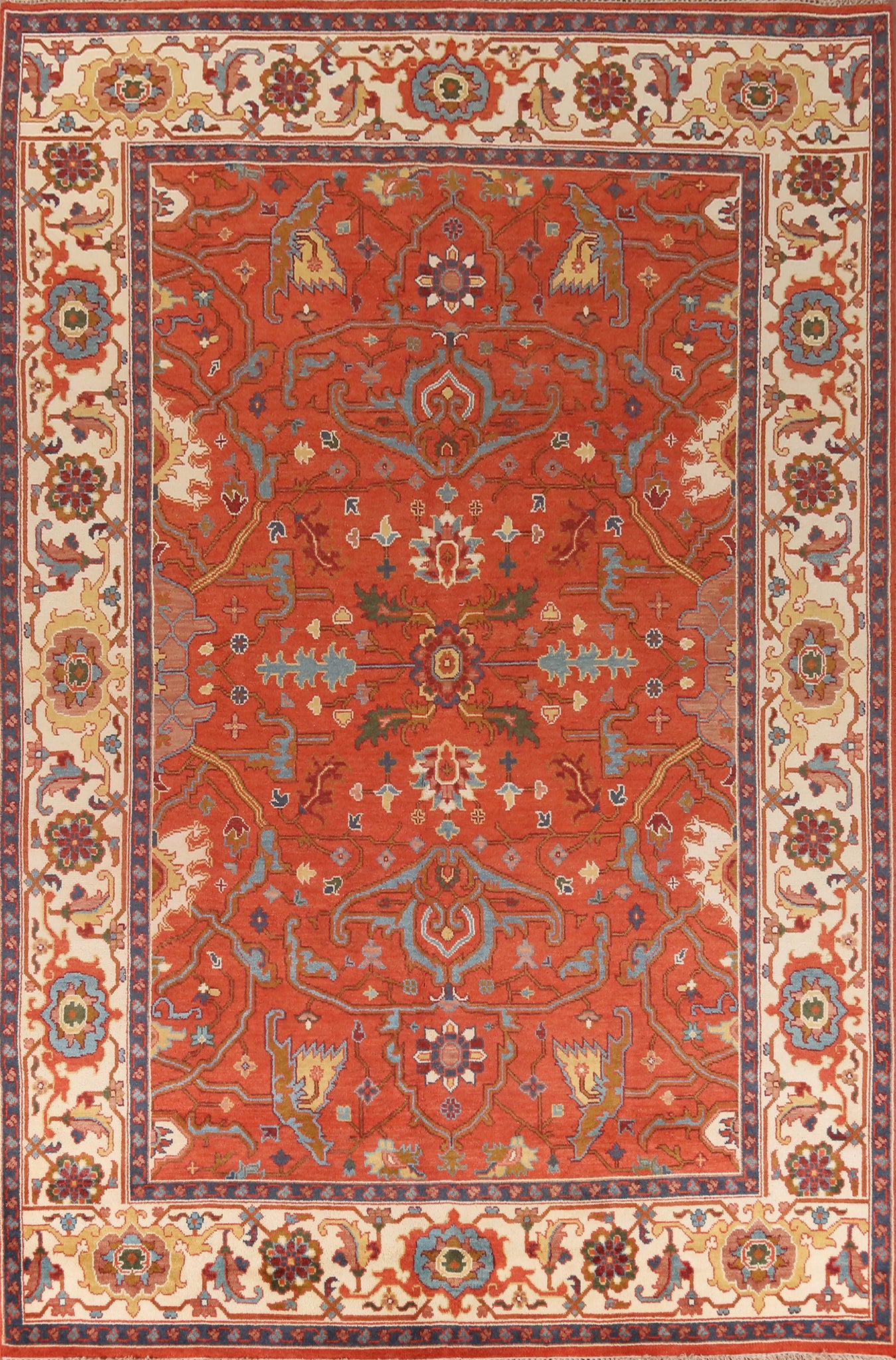 Orange Wool Heriz Serapi Indian Large Rug 10x14