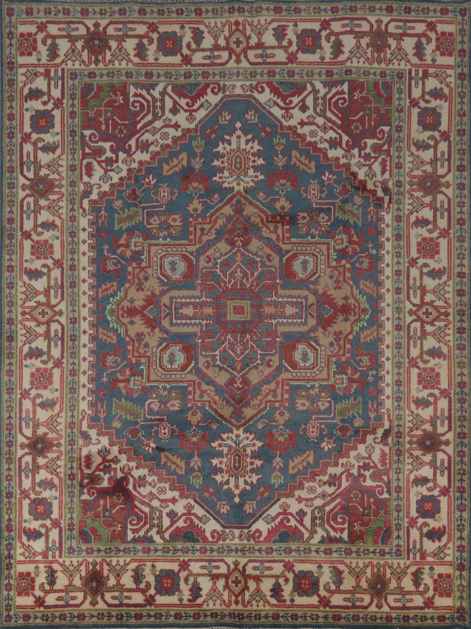 Blue Geometric Heriz Serapi Indian Area Rug 8x10