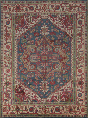 Blue Geometric Heriz Serapi Indian Area Rug 8x10