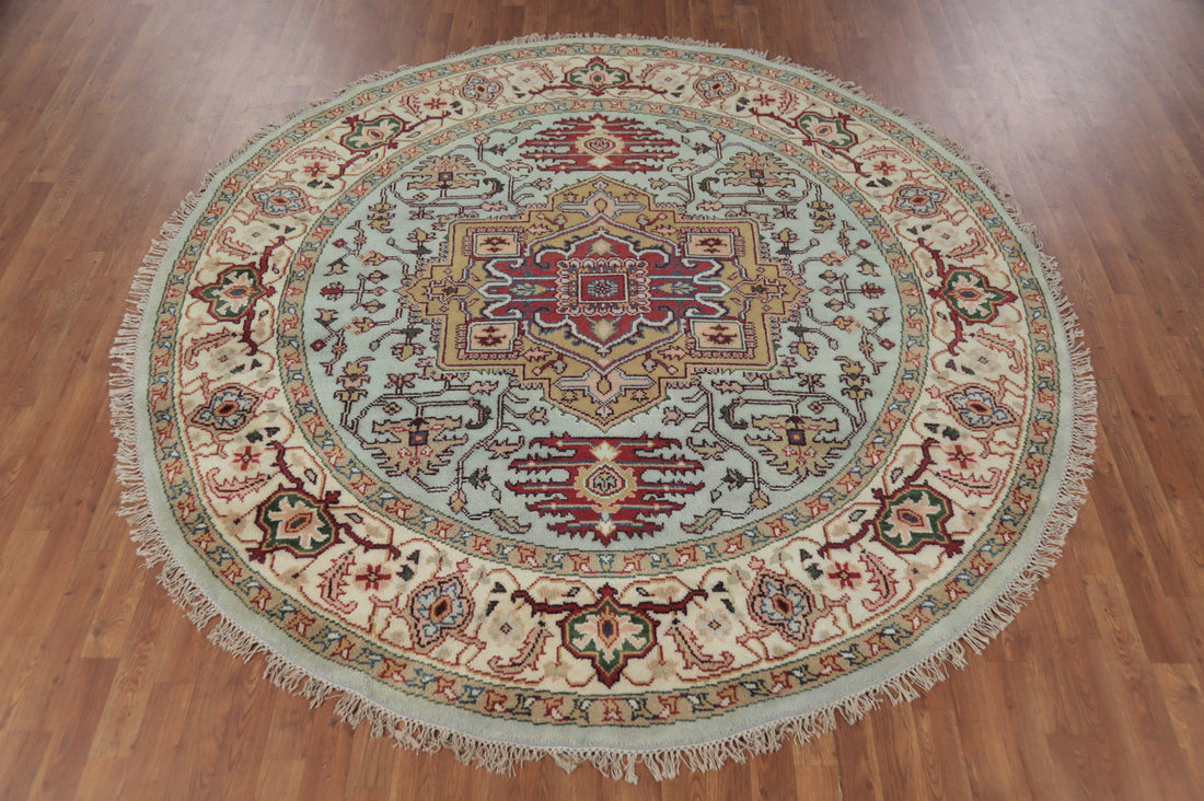 Light Blue Heriz Serapi Indian Round Rug 8x8