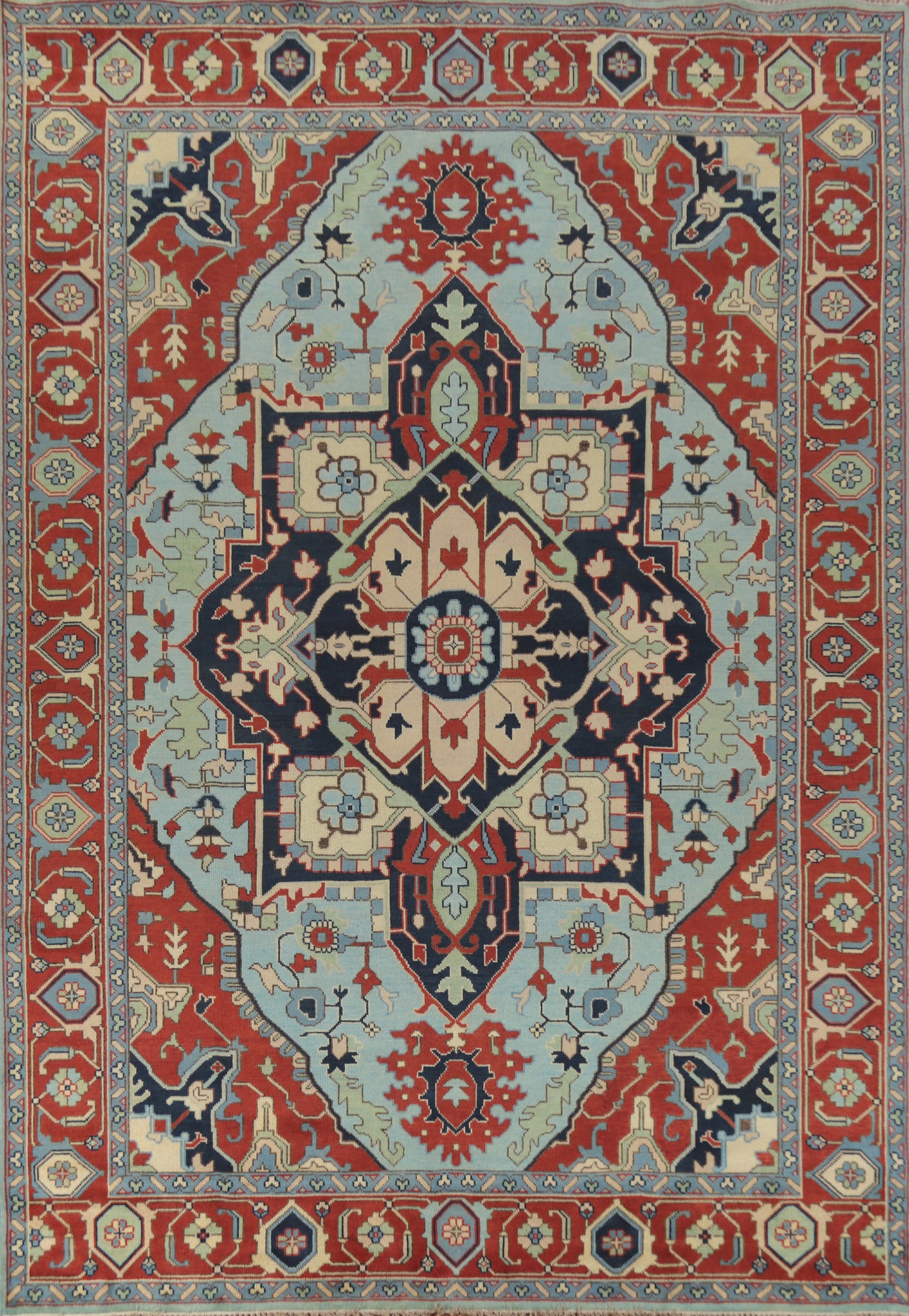 Light Blue Heriz Serapi Indian Large Rug 10x14