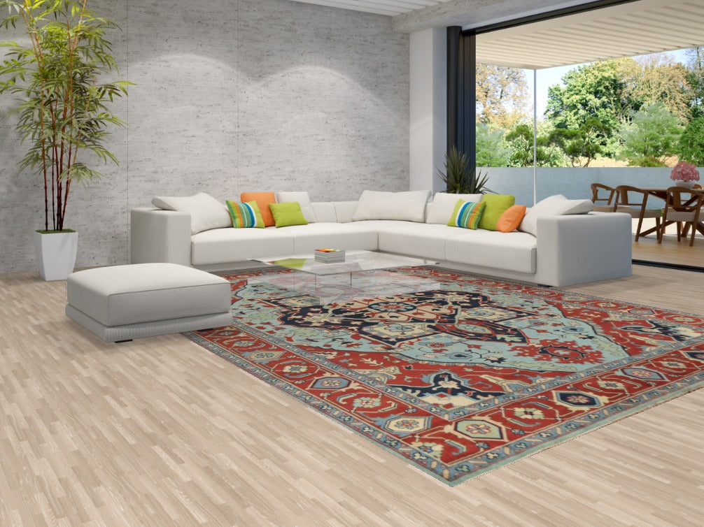 Light Blue Heriz Serapi Indian Large Rug 10x14