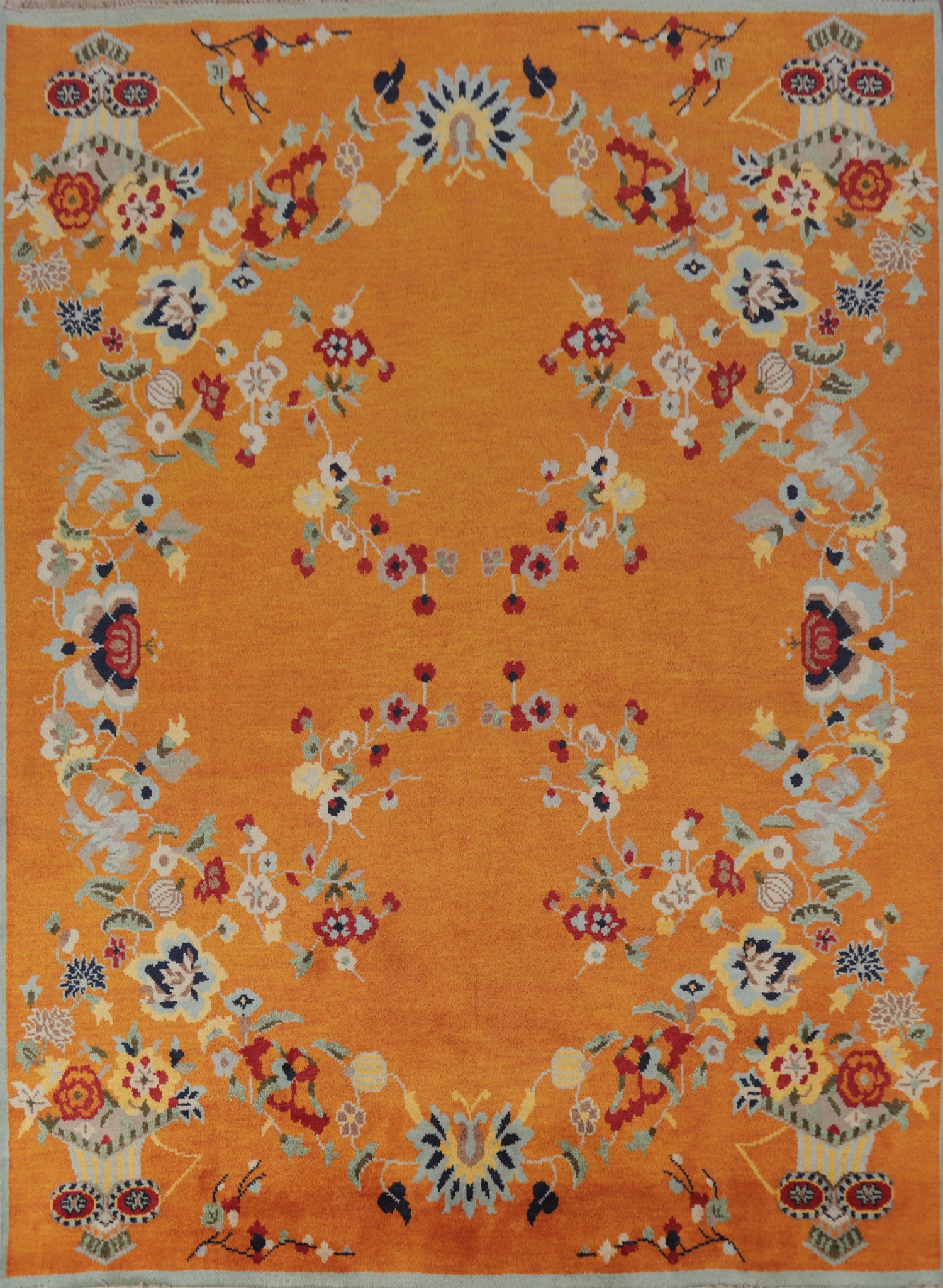 Floral Wool Orange Heriz Serapi Indian Area Rug 8x10