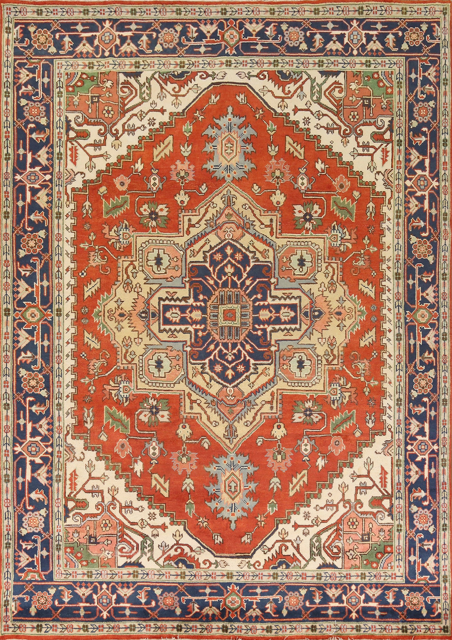 Orange Wool Heriz Serapi Indian Area Rug 9x12