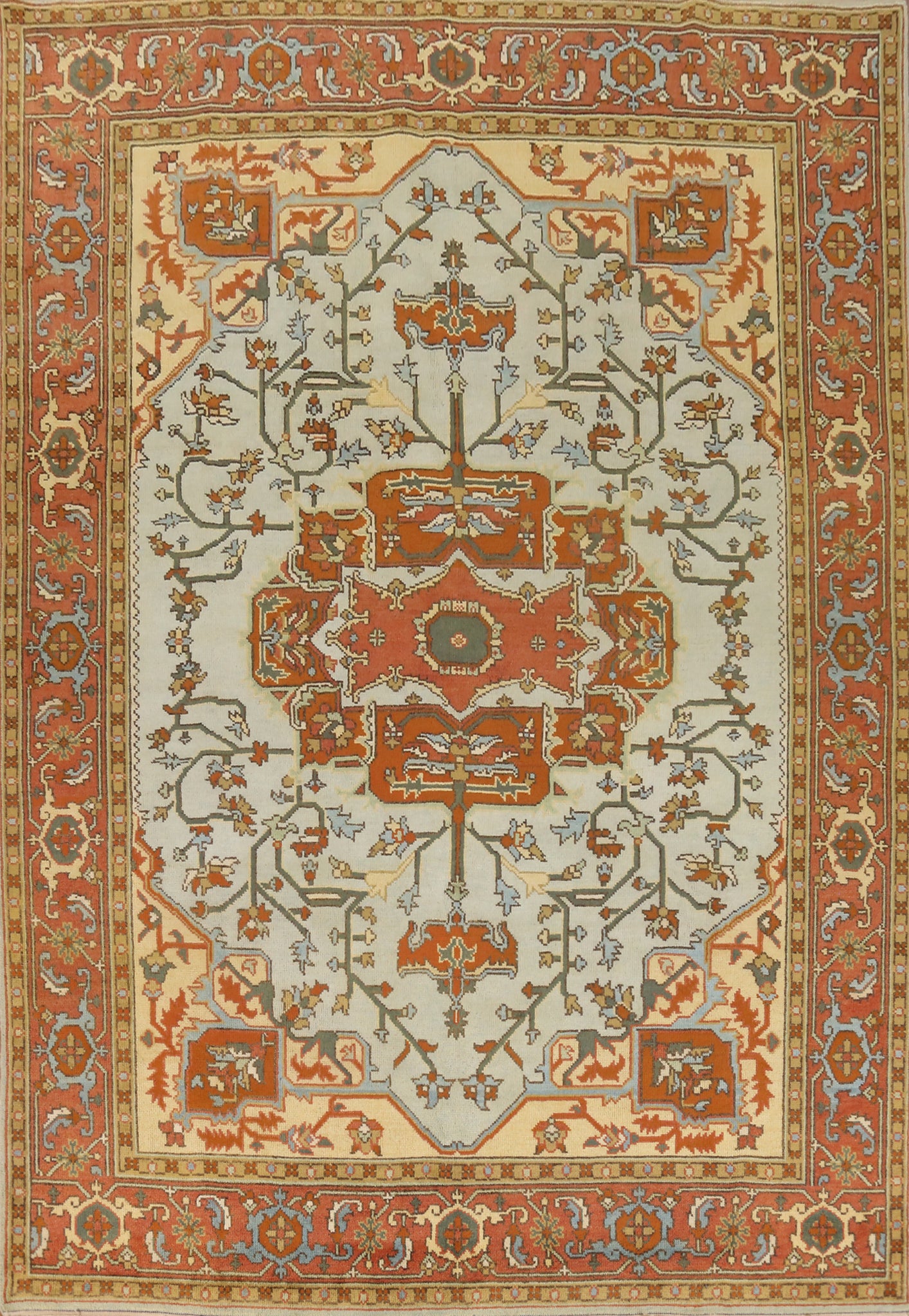 Light Blue Medallion Heriz Serapi Indian Area Rug 9x12