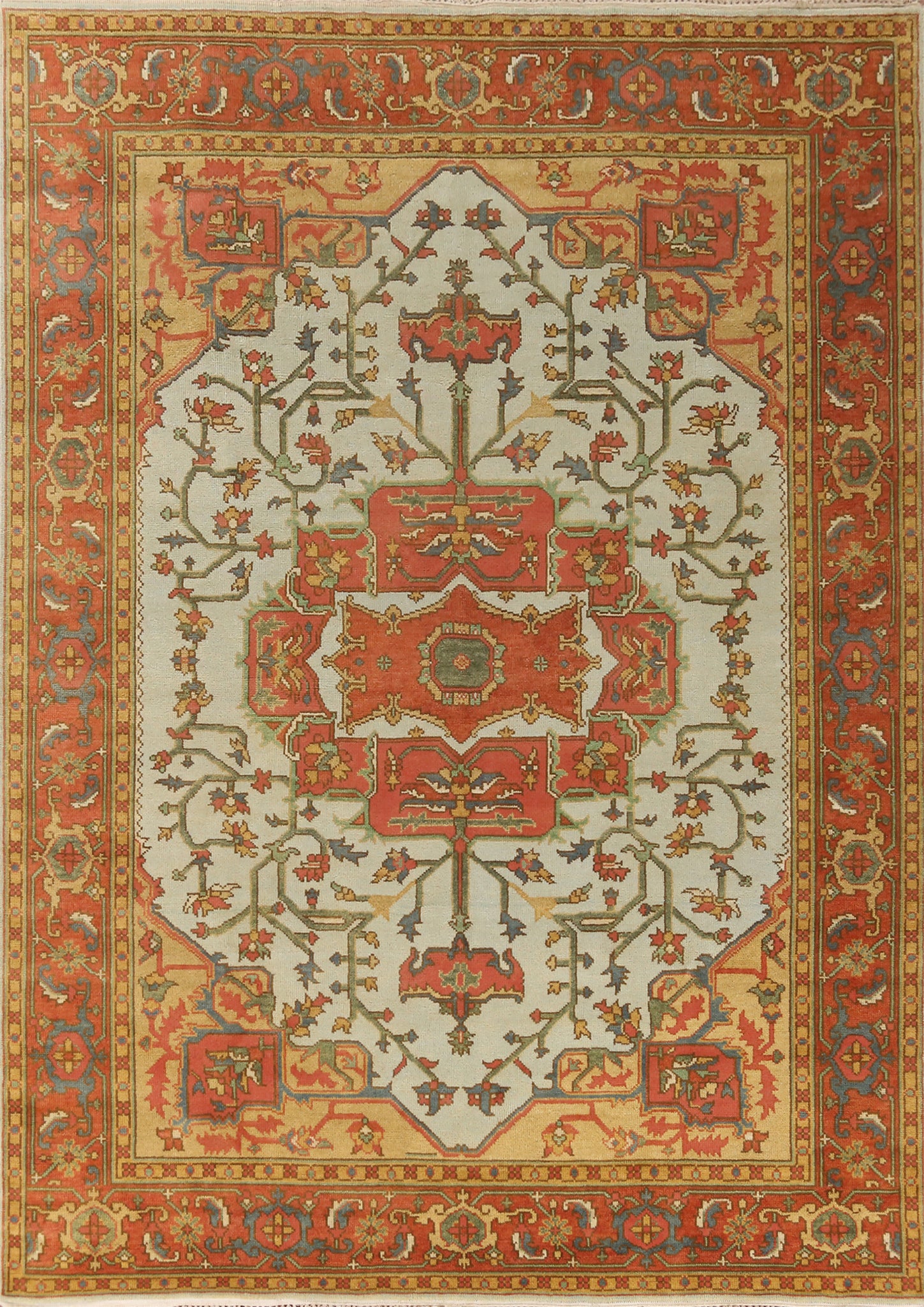 Light Blue Medallion Heriz Serapi Indian Area Rug 9x12
