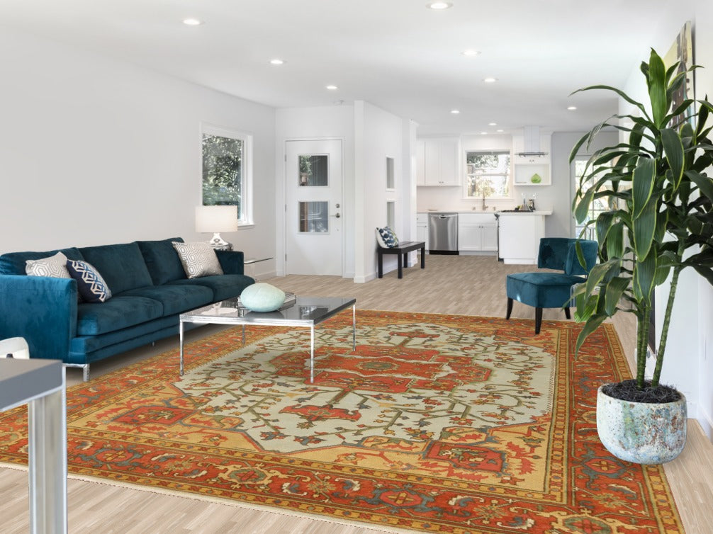 Light Blue Medallion Heriz Serapi Indian Area Rug 9x12