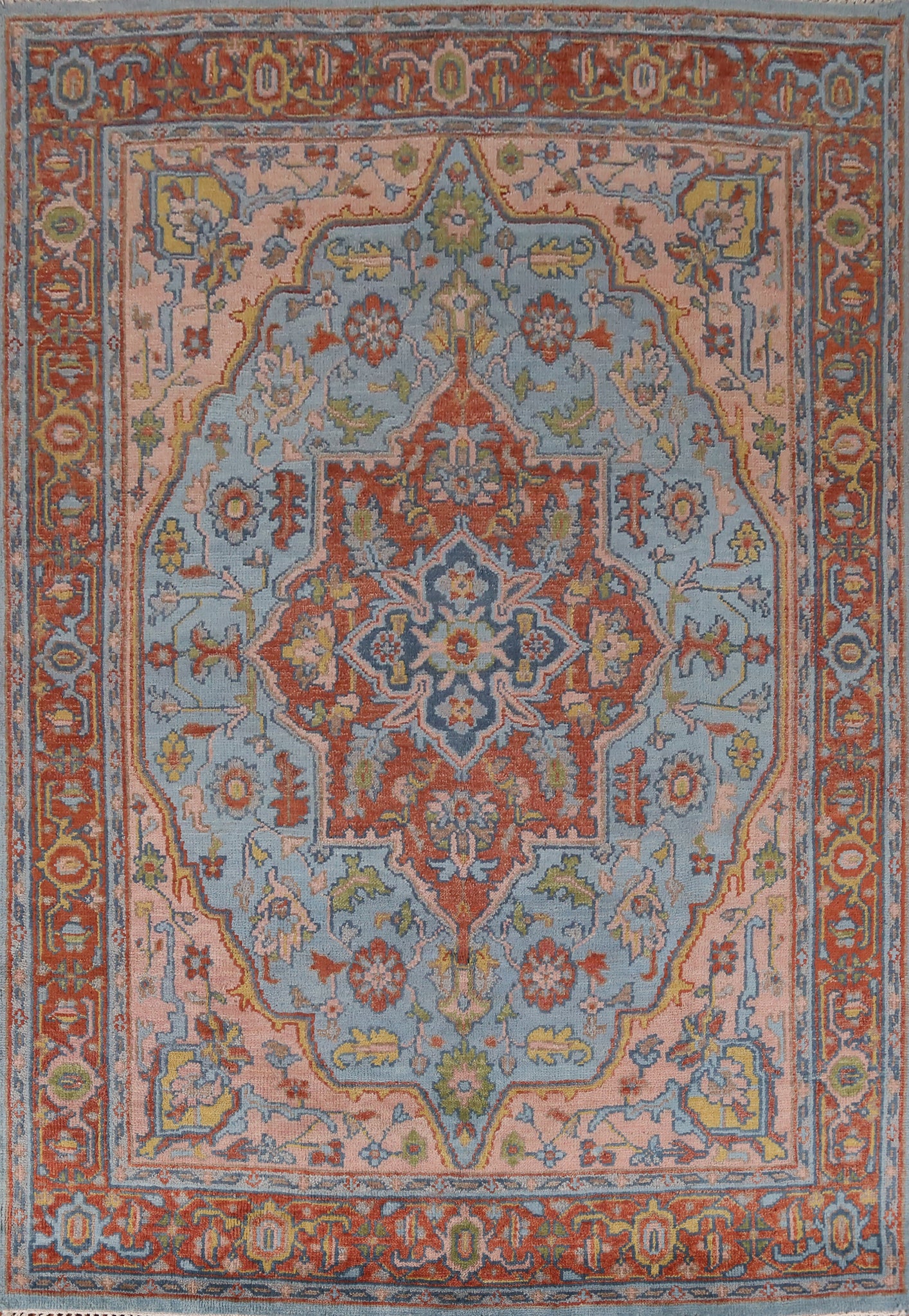 Light Blue Medallion Oushak Indian Area Rug 8x11