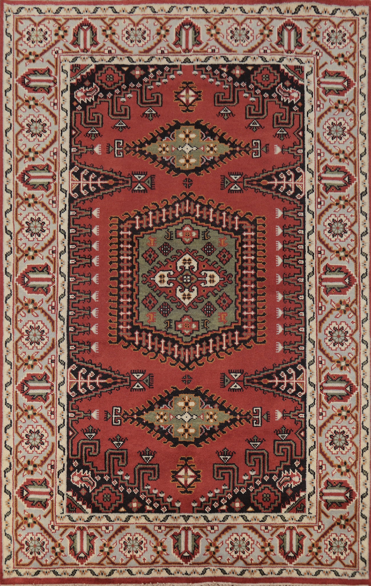 Geometric Wool Viss Indian Area Rug 6x9