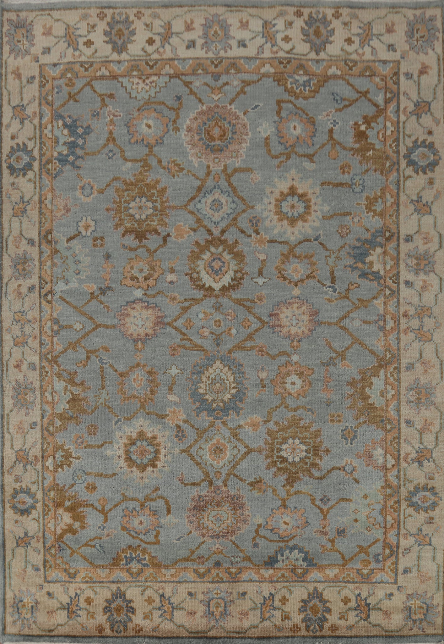 All-Over Floral Gray Oushak Indian Area Rug 8x10