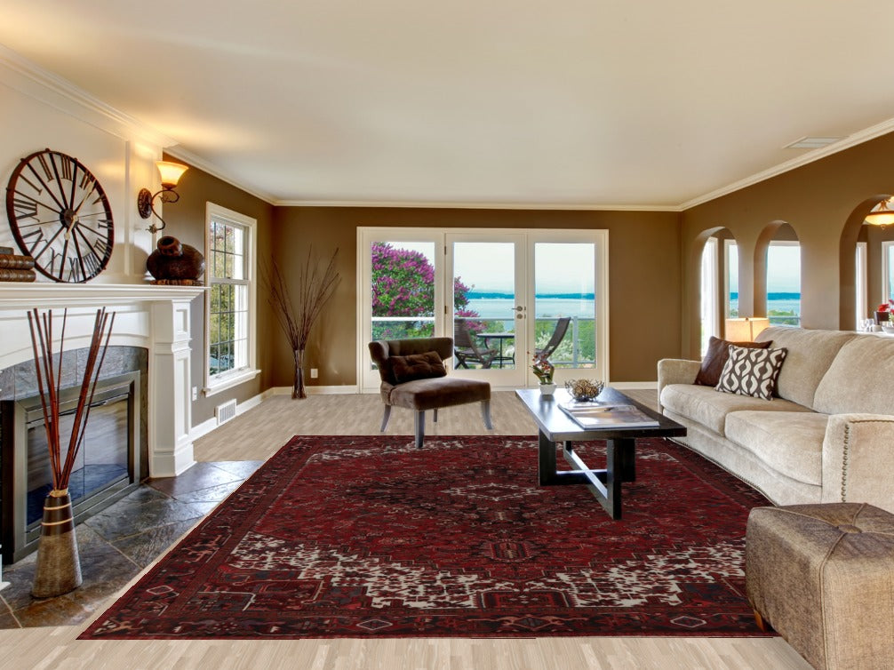 Geometric Wool Medallion Heriz Persian Area Rug 10x13