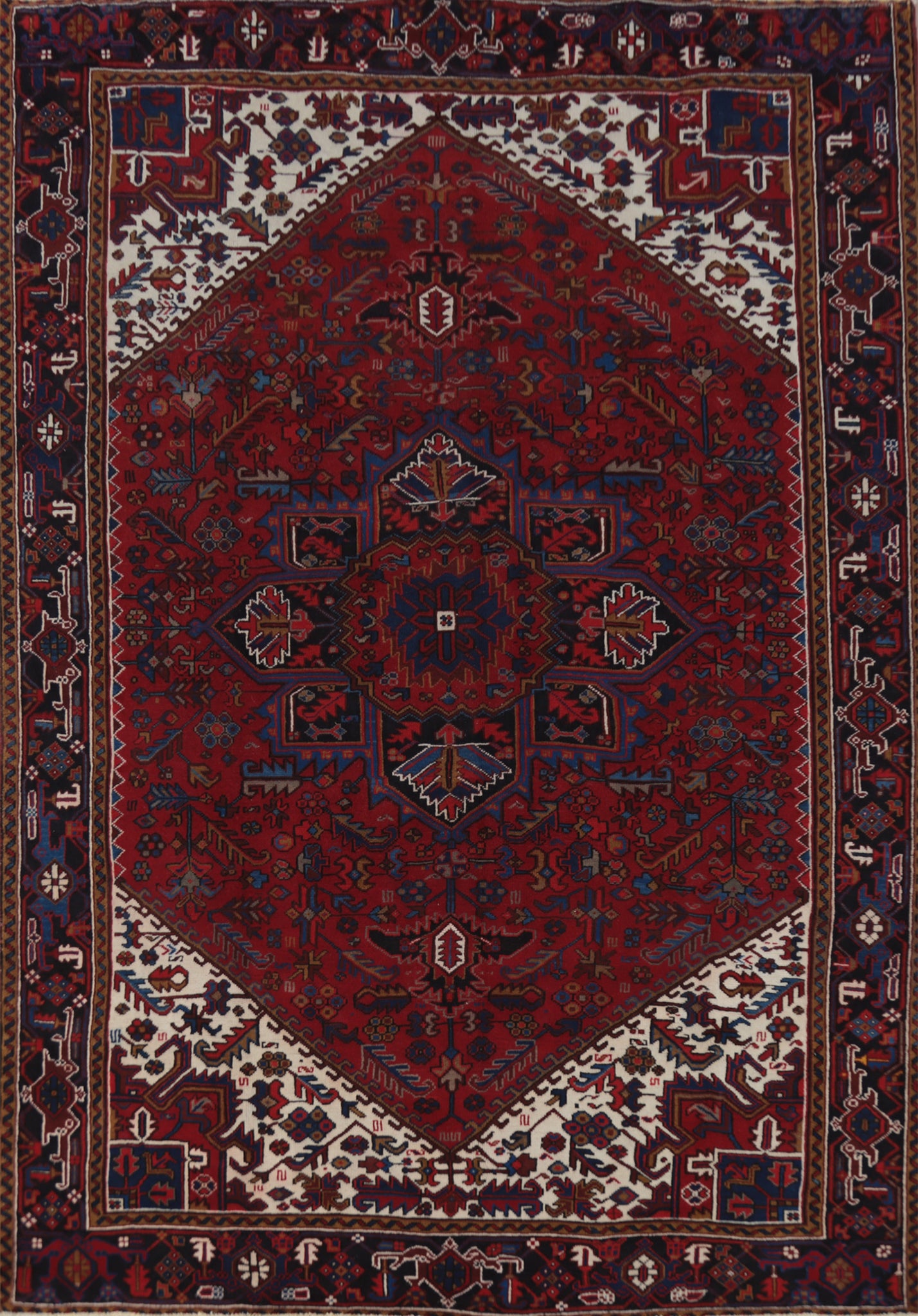 Vintage Red Wool Heriz Persian Area Rug 8x11