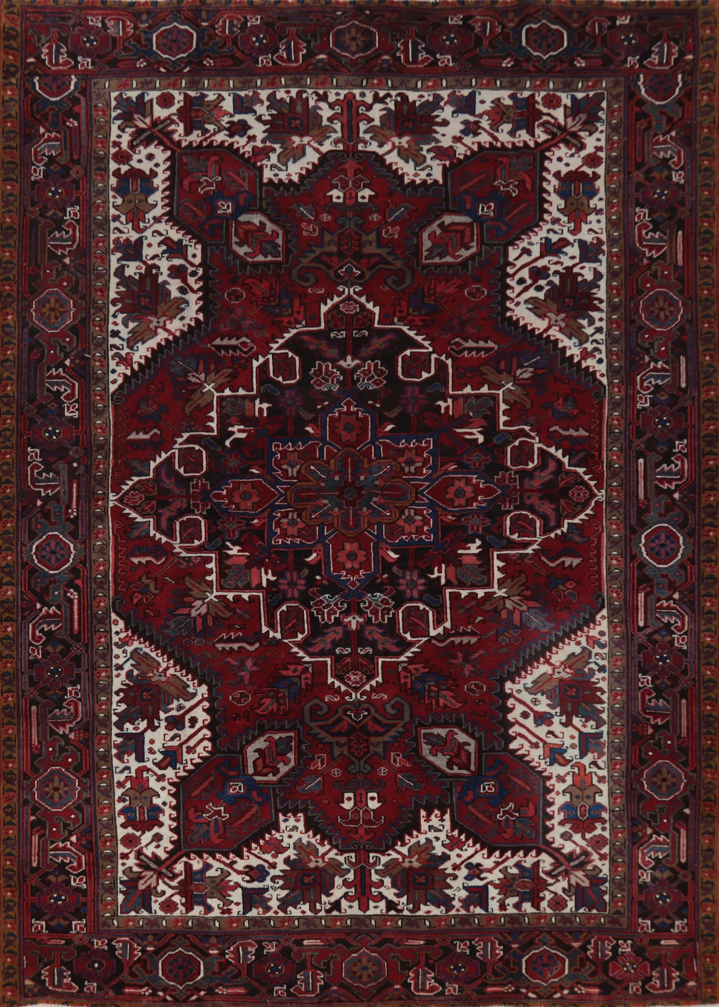 Geometric Red Heriz Persian Area Rug 7x9