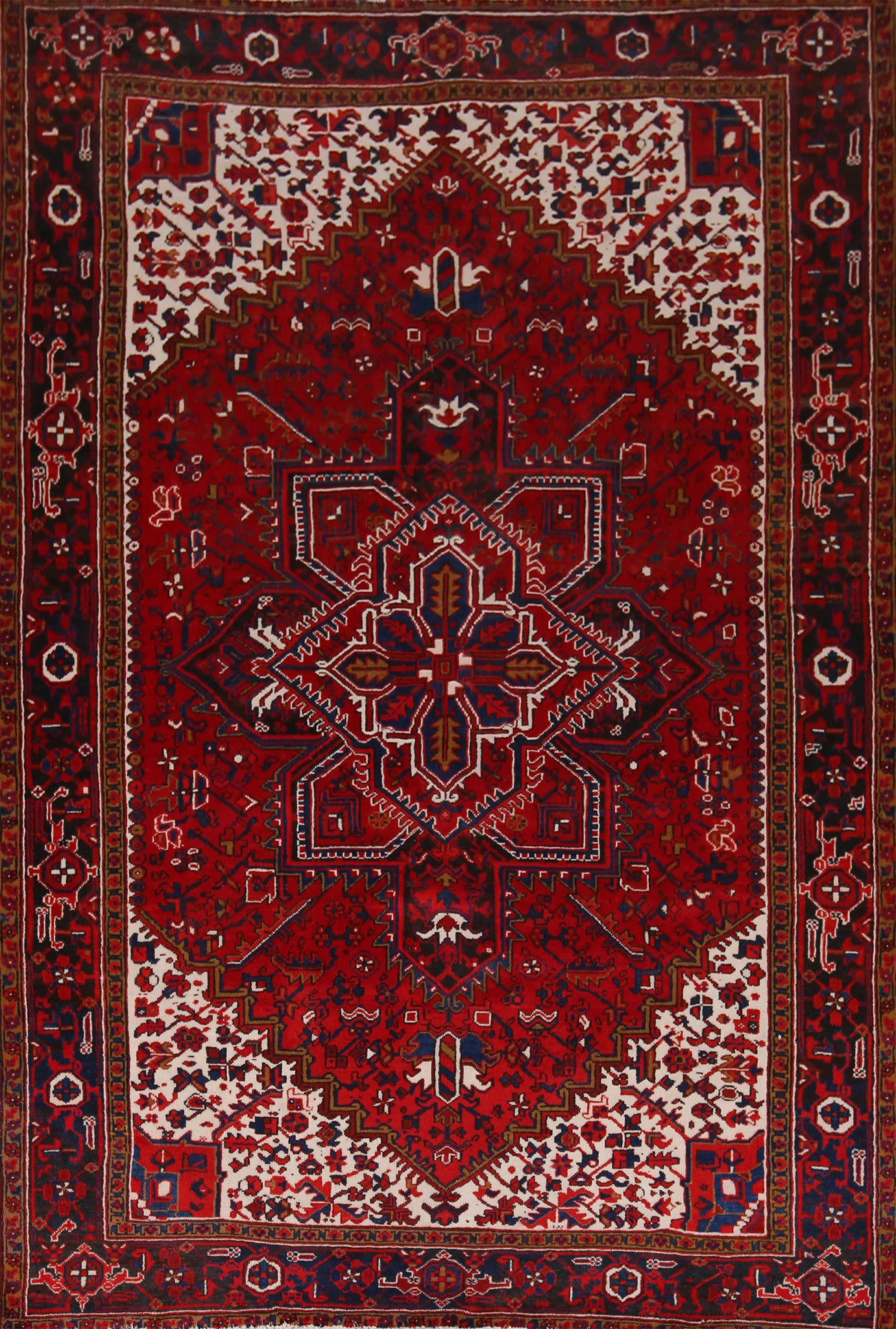 Vintage Red Wool Heriz Persian Area Rug 7x10