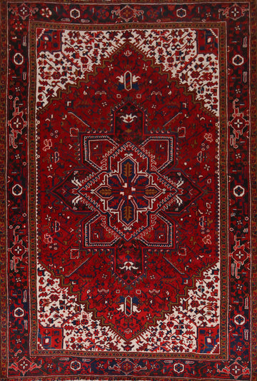 Vintage Red Wool Heriz Persian Area Rug 7x10