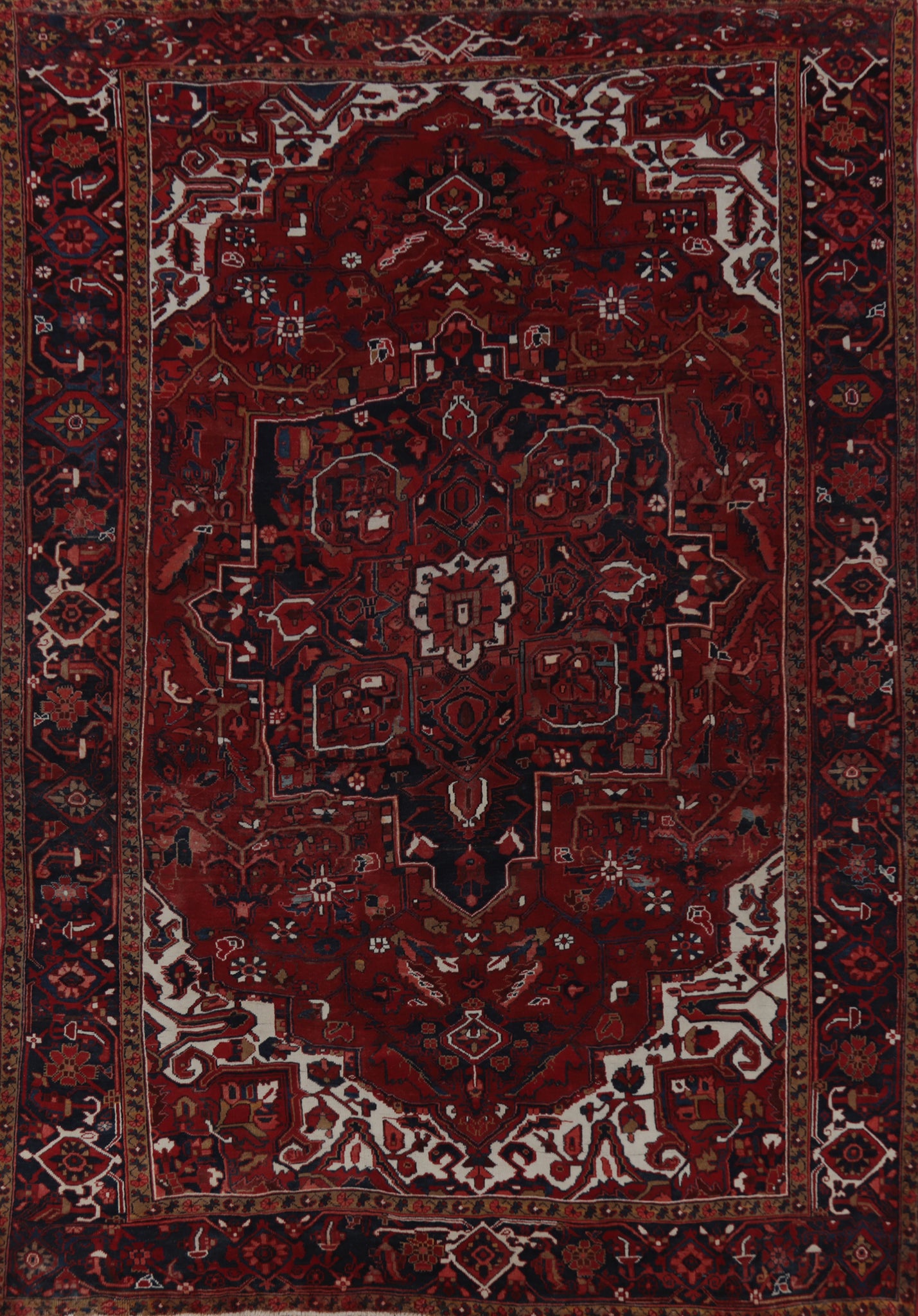 Red Wool Geometric Heriz Persian Area Rug 10x13