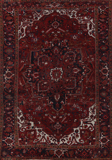 Red Wool Geometric Heriz Persian Area Rug 10x13