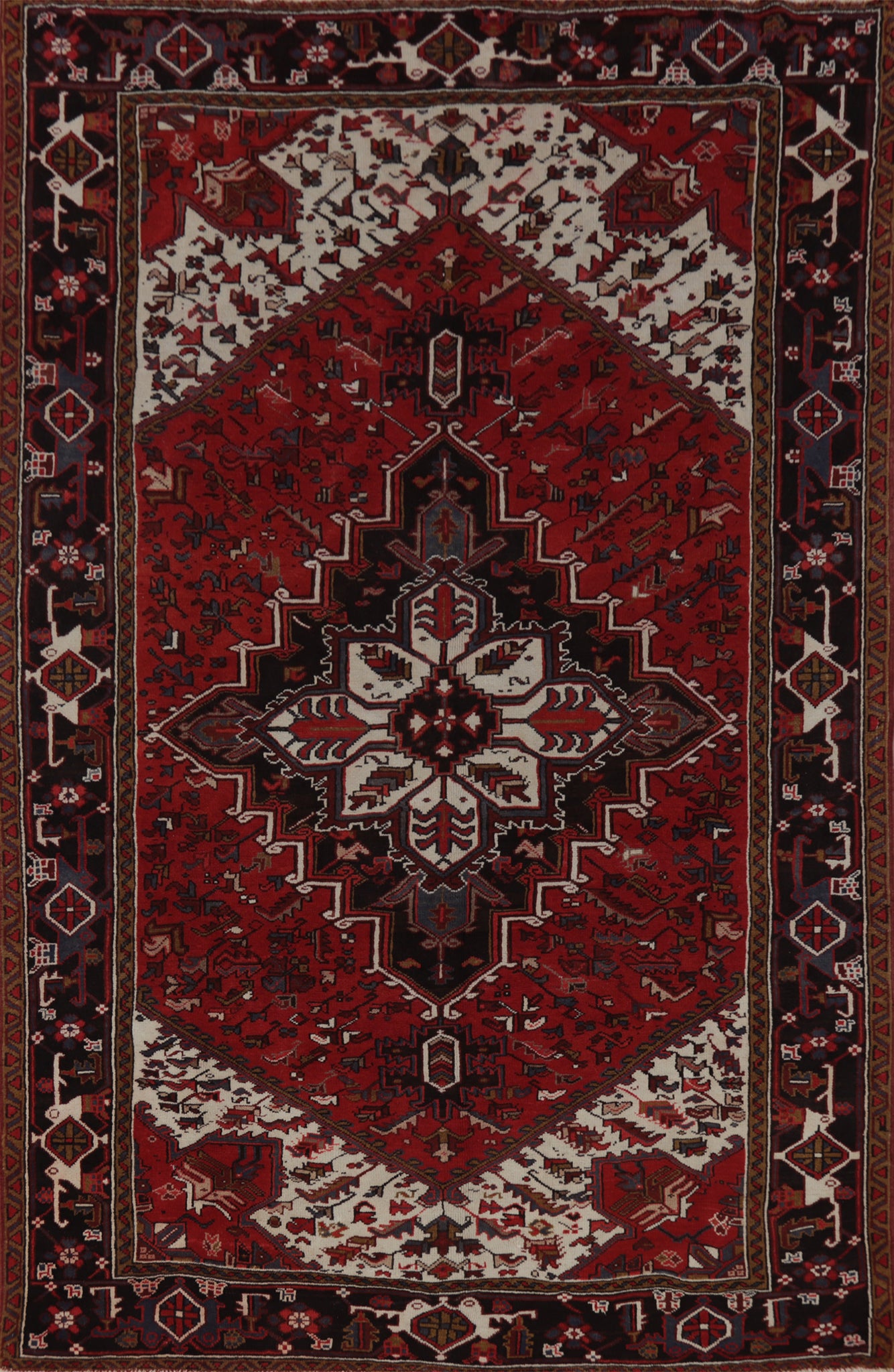 Geometric Red Heriz Persian Area Rug 7x10
