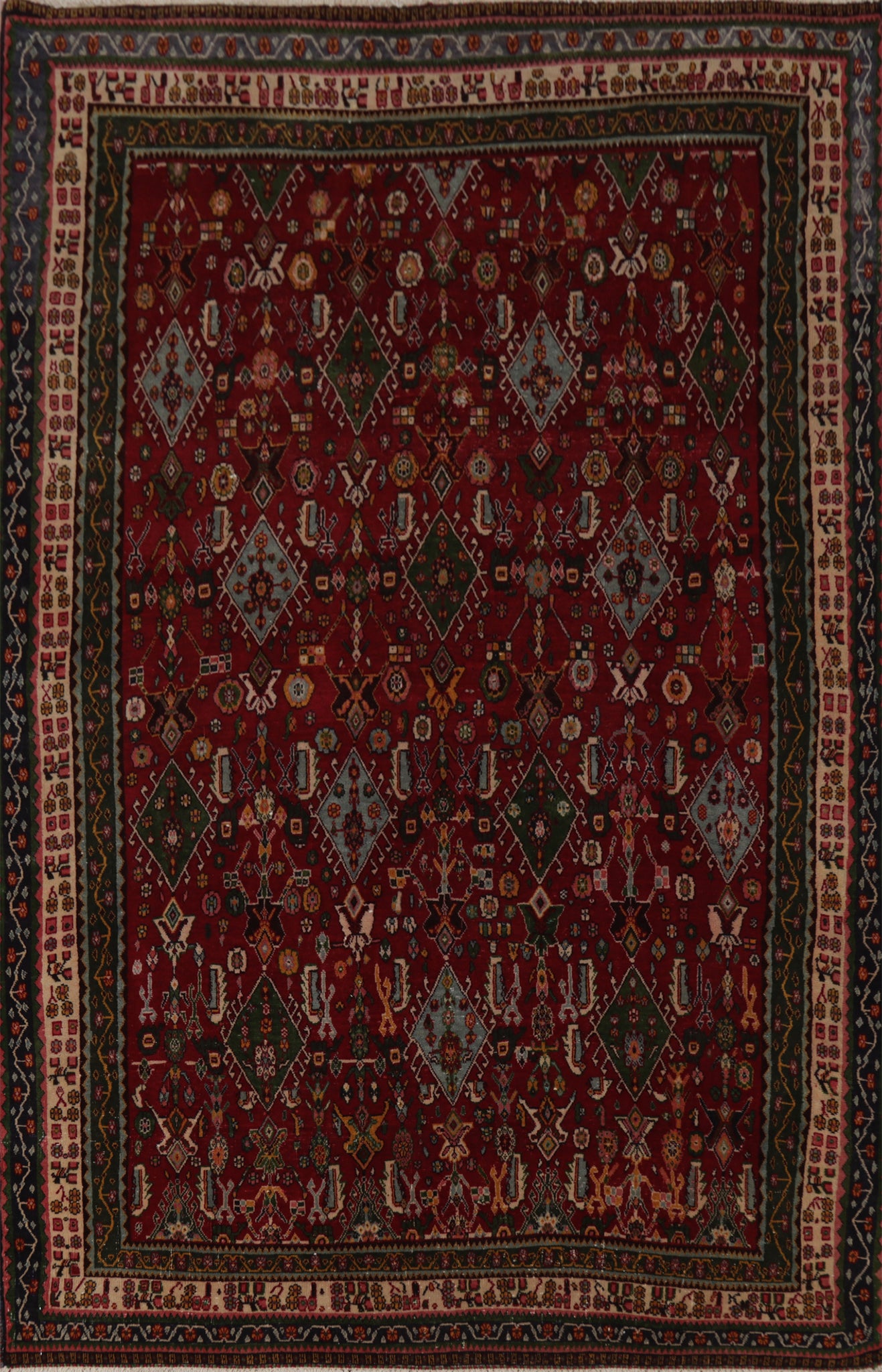 Vegetable Dye Wool Red Shiraz Persian Area Rug 6x8