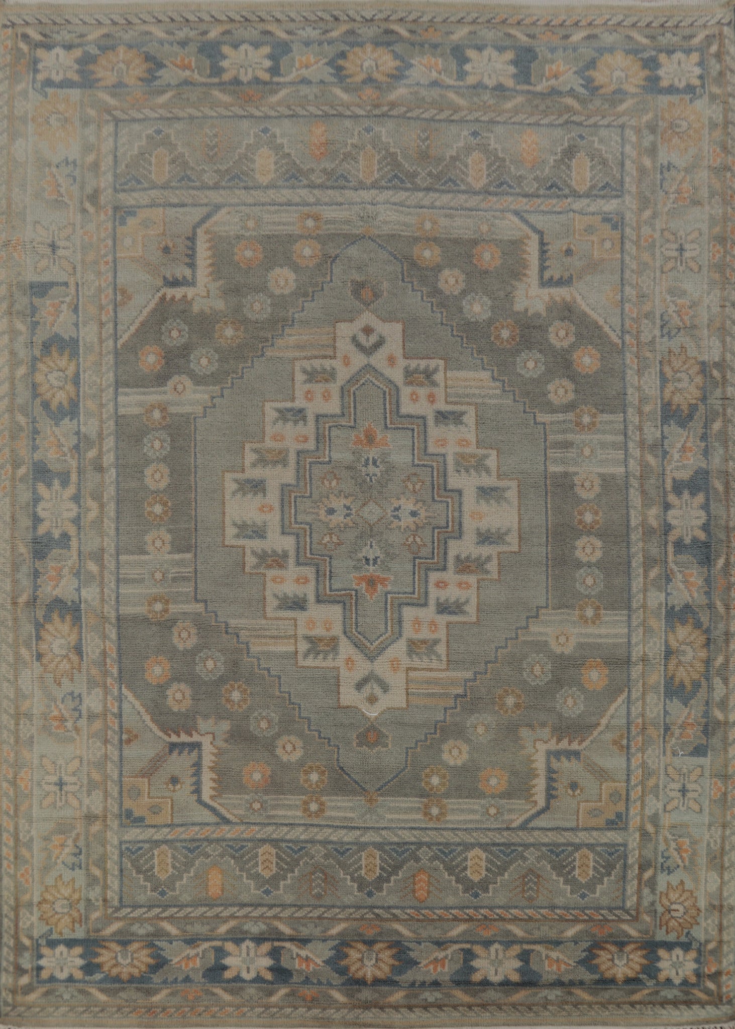 Geometric Gray Oushak Indian Area Rug 8x10