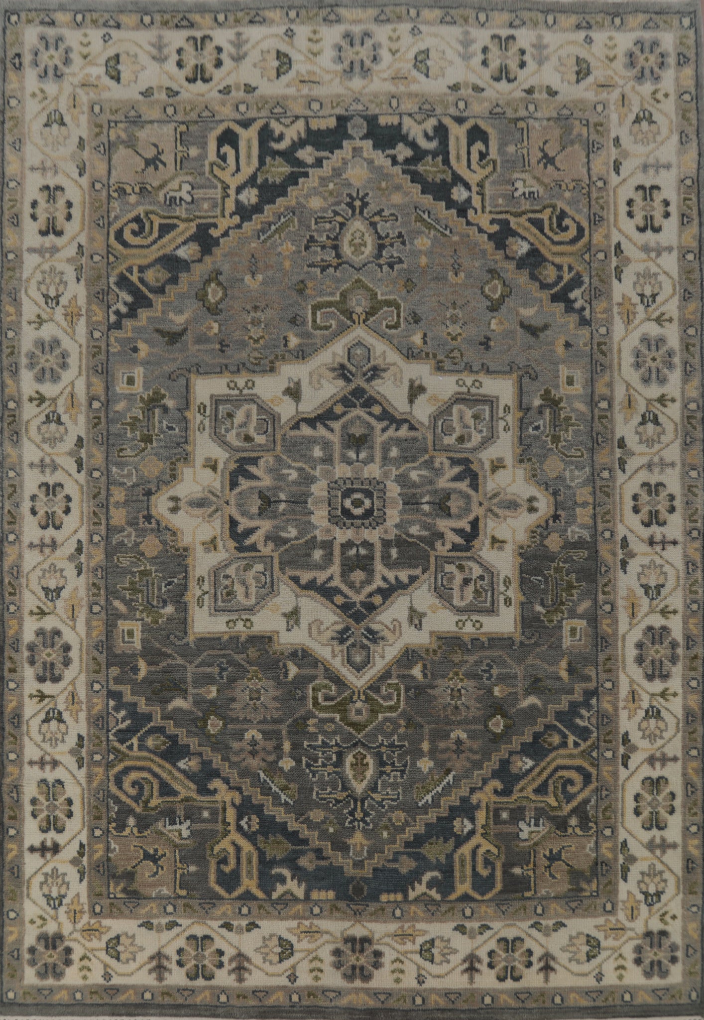 Geometric Gray Oushak Indian Area Rug 8x10
