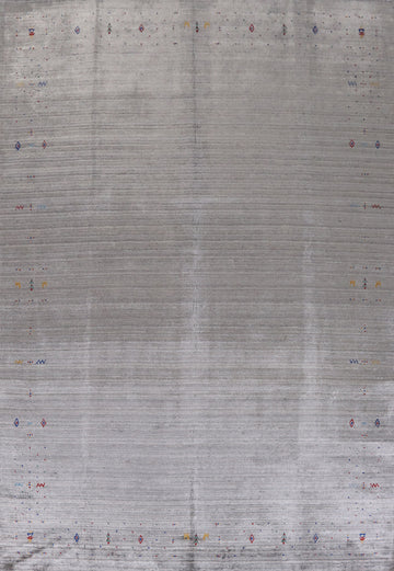 Silver Gray Silk Gabbeh Oriental Area Rug 9x12