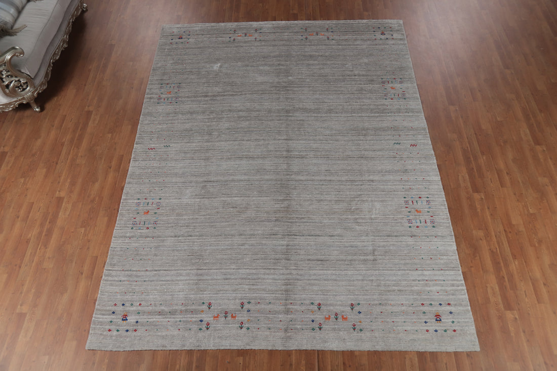 Silver Gray Silk Gabbeh Oriental Area Rug 9x12