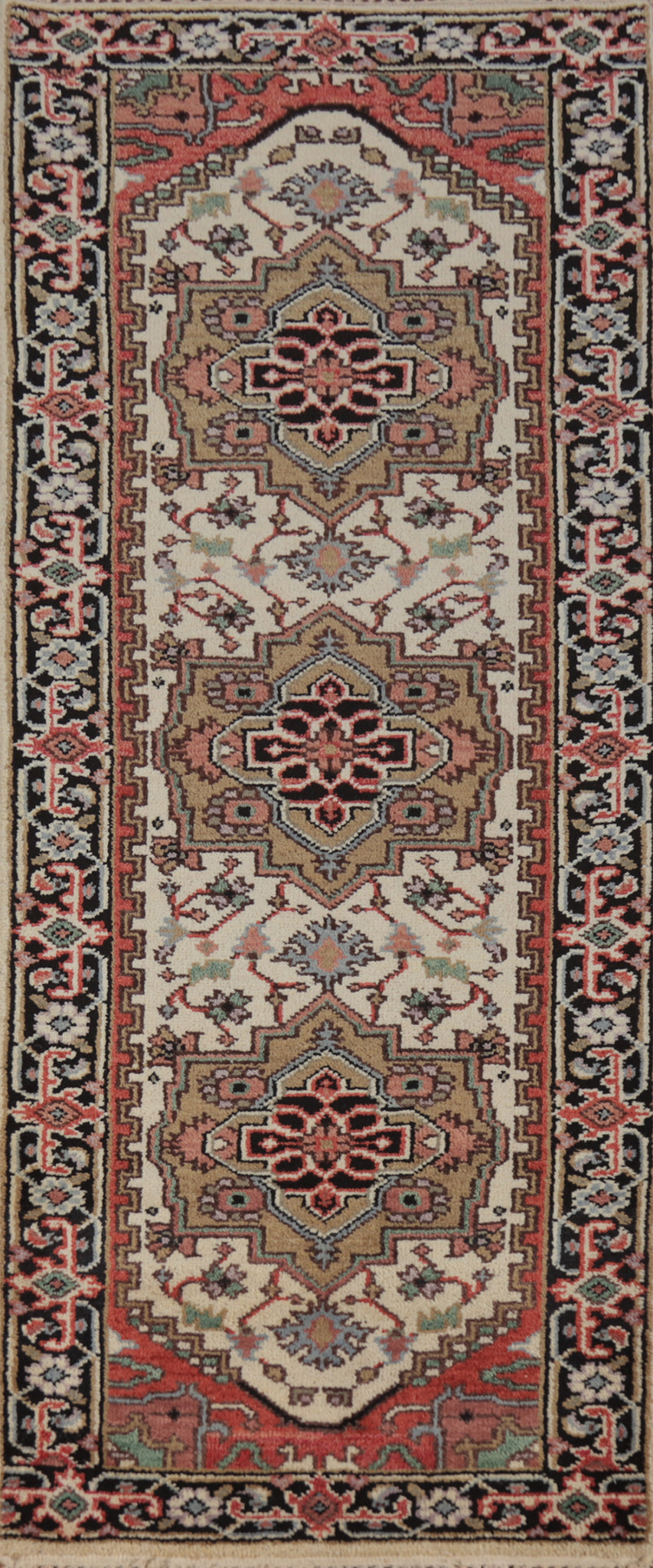 Geometric Heriz Serapi Indian Runner Rug 3x8