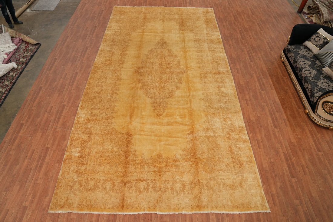 Vegetable Dye Gold Kerman Persian Large Rug 11x21