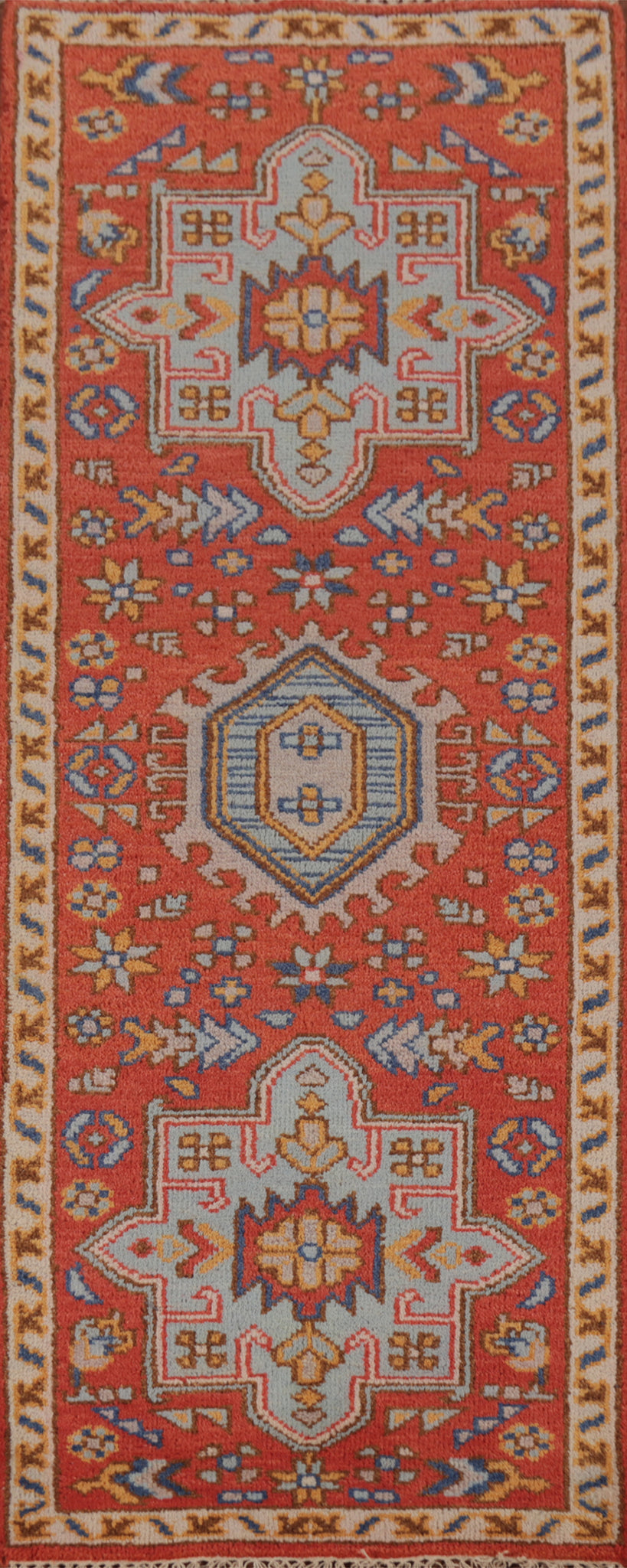 Geometric Heriz Serapi Indian Runner Rug 3x8