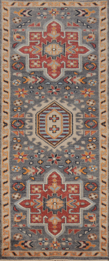 Gray Wool Heriz Serapi Indian Runner Rug 3x8