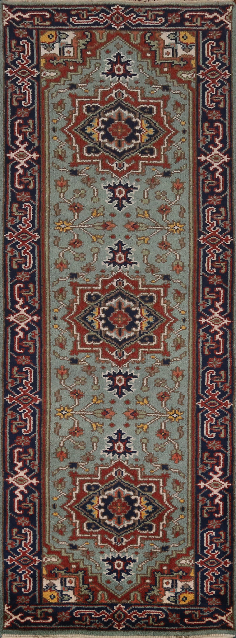 Geometric Heriz Serapi Indian Runner Rug 3x8