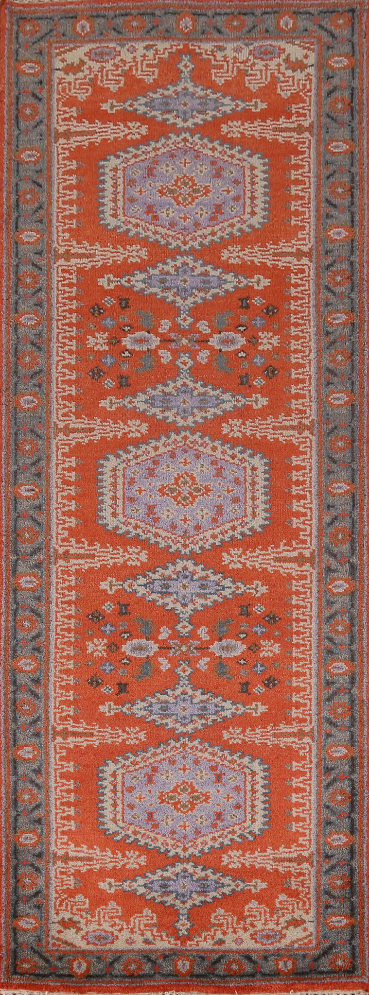 Orange Wool Viss Indian Runner Rug 3x8